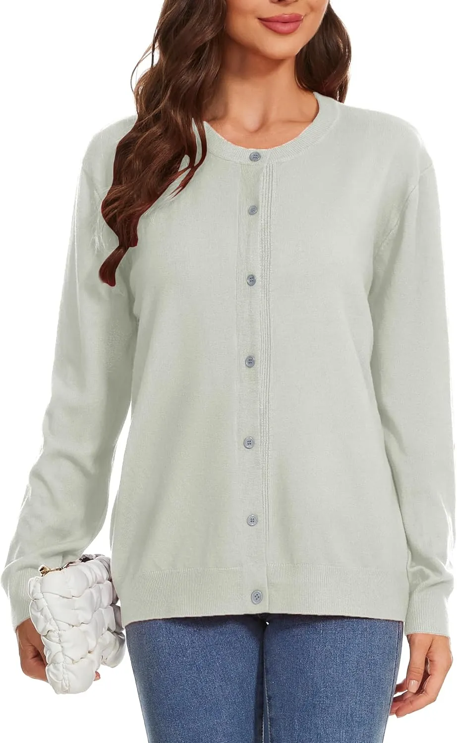 Womens Cardigan Sweaters Button Down Classic Long Sleeve Casual Crew Neck Soft Regular Fit Spring Tops（S-2XL）