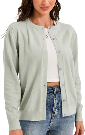 Womens Cardigan Sweaters Button Down Classic Long Sleeve Casual Crew Neck Soft Regular Fit Spring Tops（S-2XL）