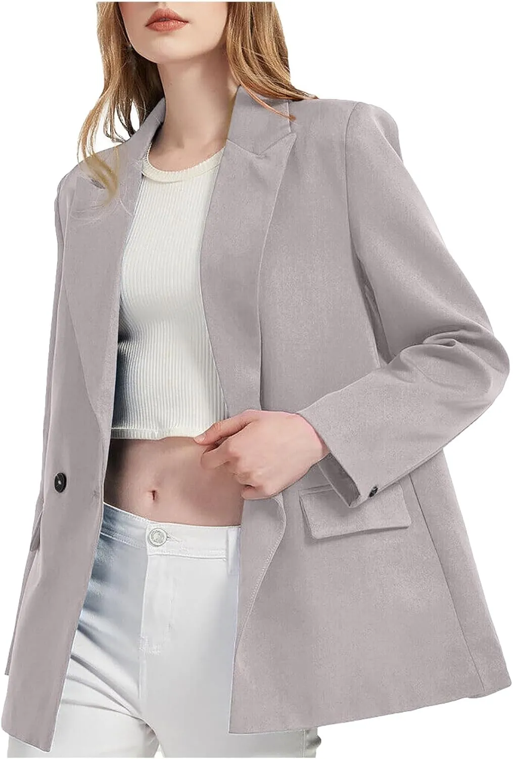 Womens Casual Boyfriend Oversized Shoulder Pads Blazer Button Down Long Sleeve Lapel Work Office Casual Blazer Jacket