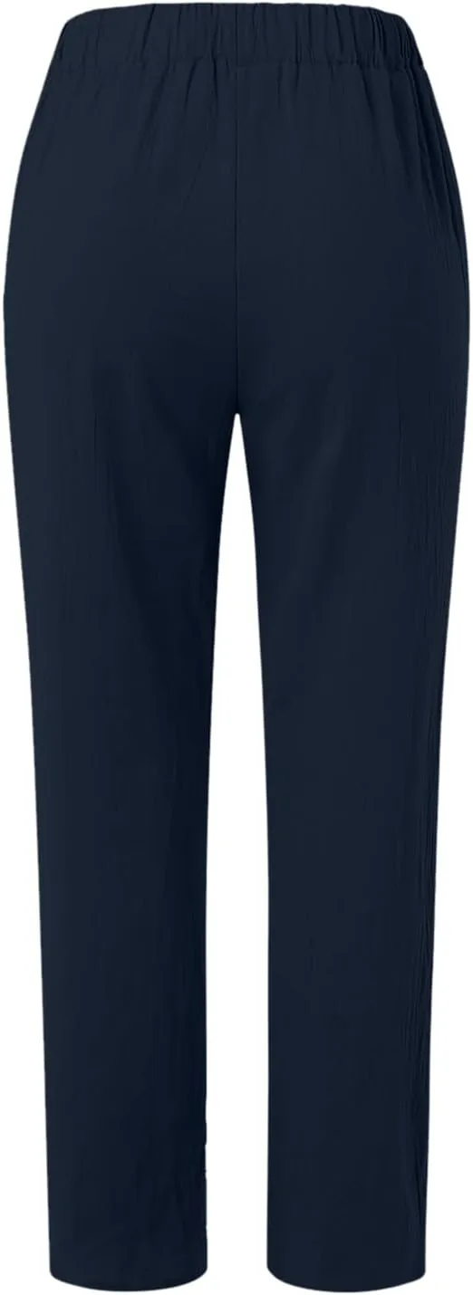Women's Casual Pants Elastic Waist Trendy Pants Straight Leg Baggy Trousers with Pocket Sweatpants Trousers