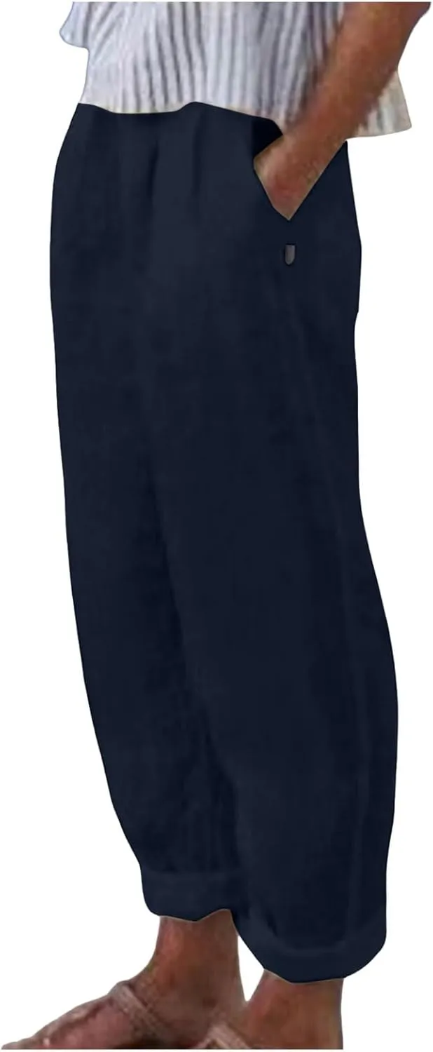 Women's Casual Pants Elastic Waist Trendy Pants Straight Leg Baggy Trousers with Pocket Sweatpants Trousers