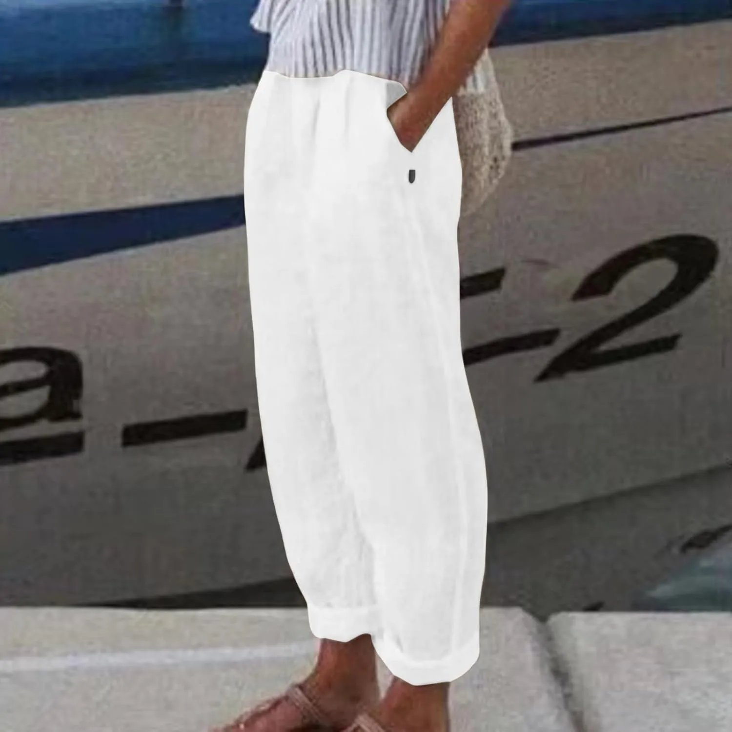 Women's Casual Pants Elastic Waist Trendy Pants Straight Leg Baggy Trousers with Pocket Sweatpants Trousers