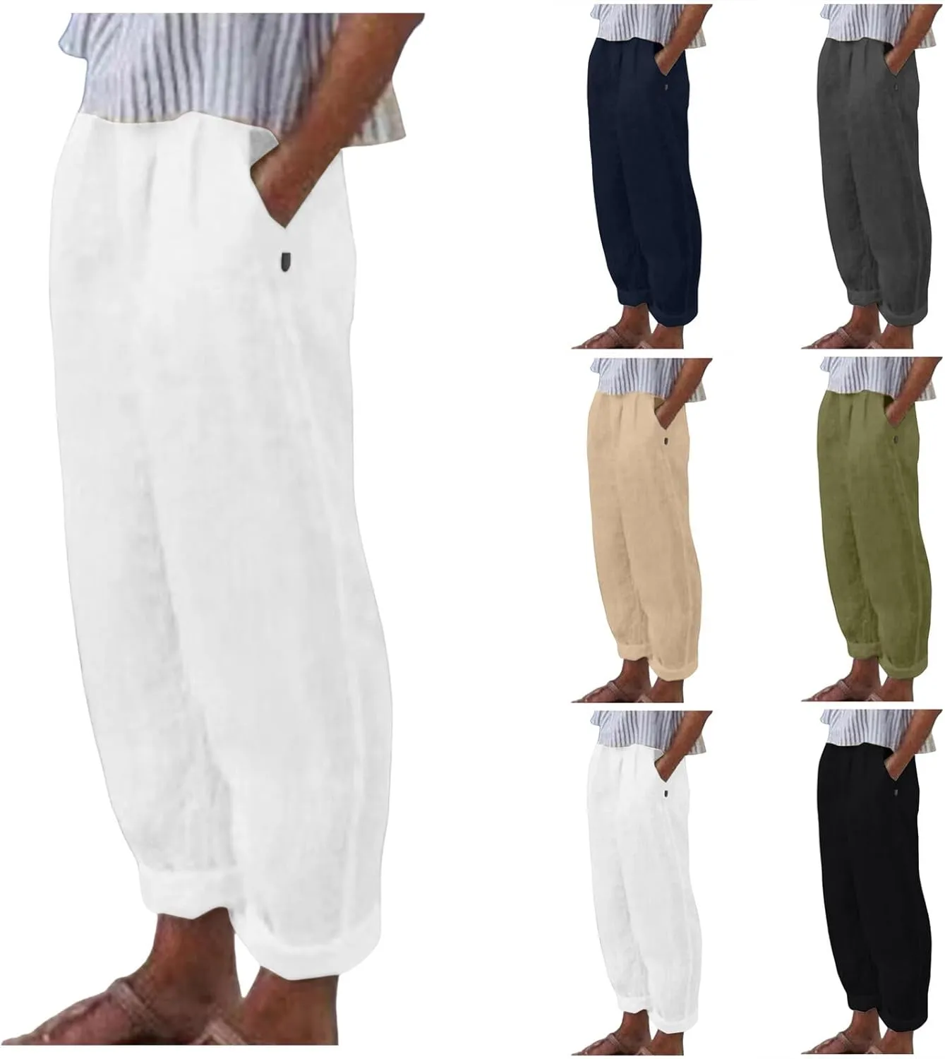 Women's Casual Pants Elastic Waist Trendy Pants Straight Leg Baggy Trousers with Pocket Sweatpants Trousers