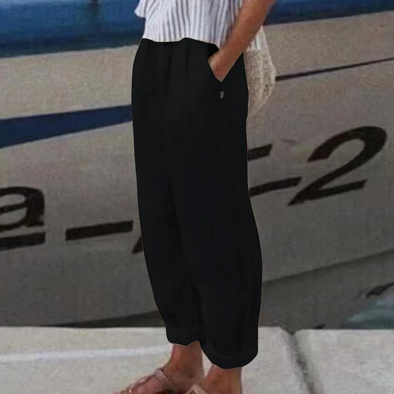 Women's Casual Pants Elastic Waist Trendy Pants Straight Leg Baggy Trousers with Pocket Sweatpants Trousers