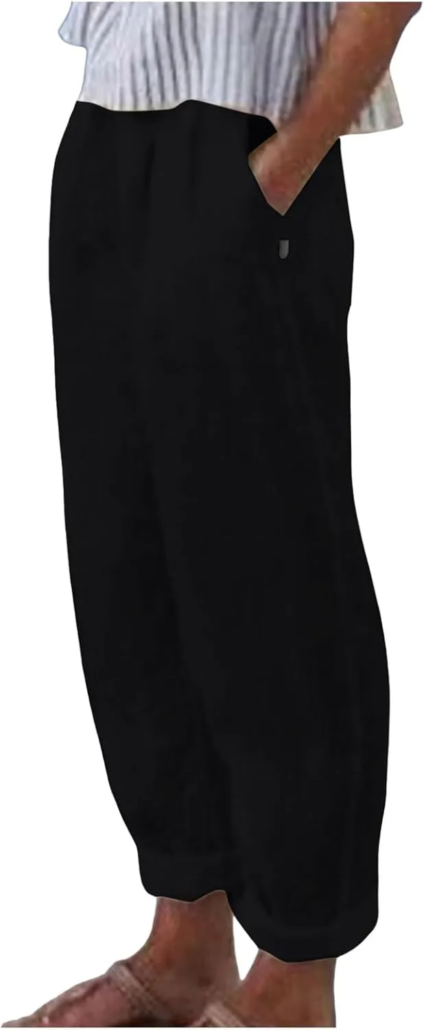Women's Casual Pants Elastic Waist Trendy Pants Straight Leg Baggy Trousers with Pocket Sweatpants Trousers