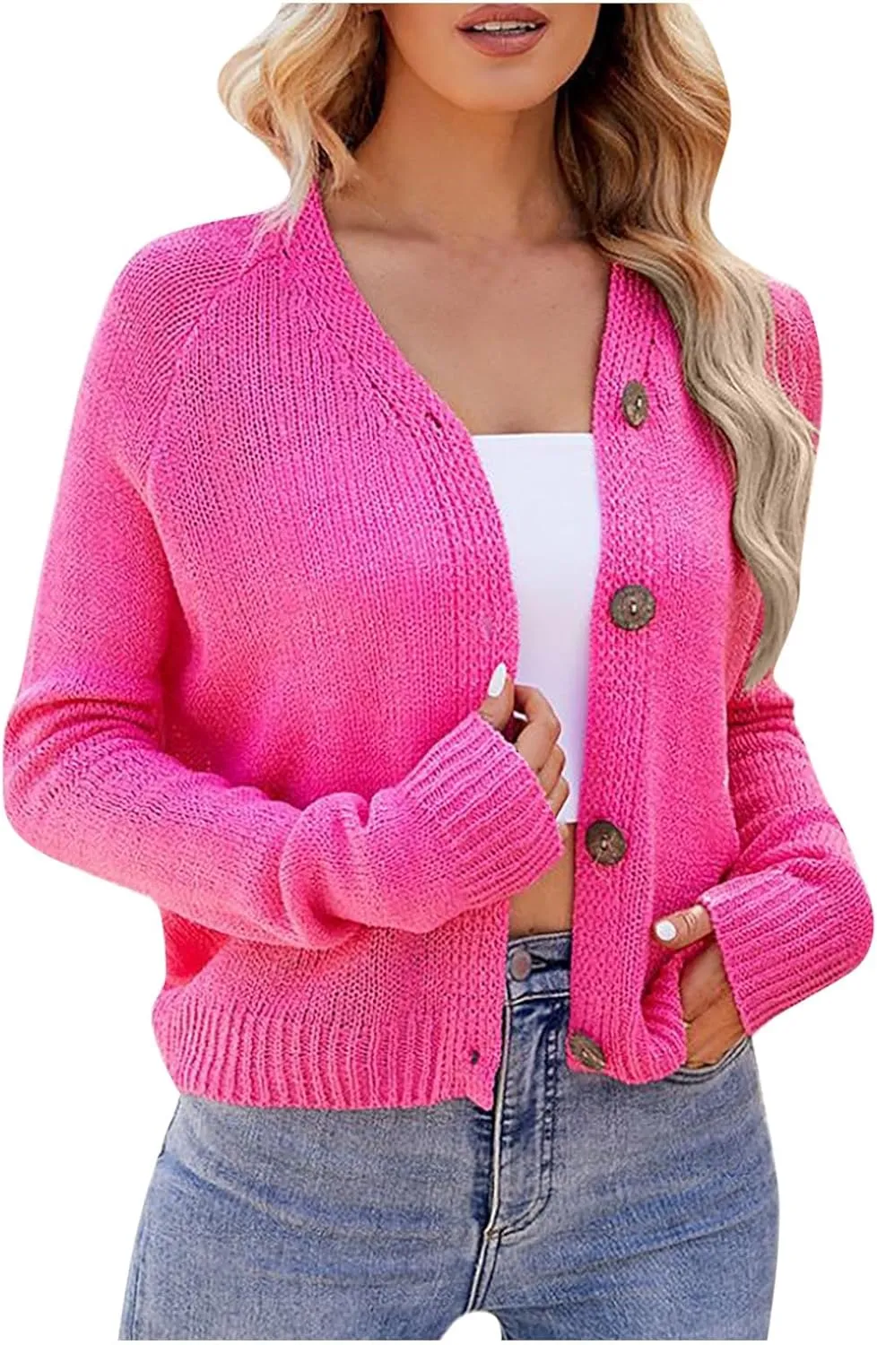 Women's Cropped Cardigan Sweater Button Down V Neck Long Sleeve Soft Knit Bolero Shrugs Fall Casual Elegant Outwear