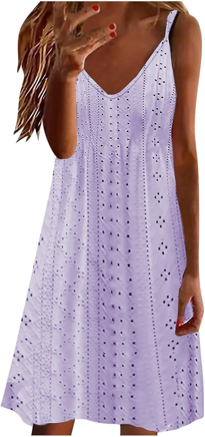 Women's Eyelet Maxi Dress V-Neck Casual 2025 Spring Summer Plu Size Elegant Chic Trendy Clothing