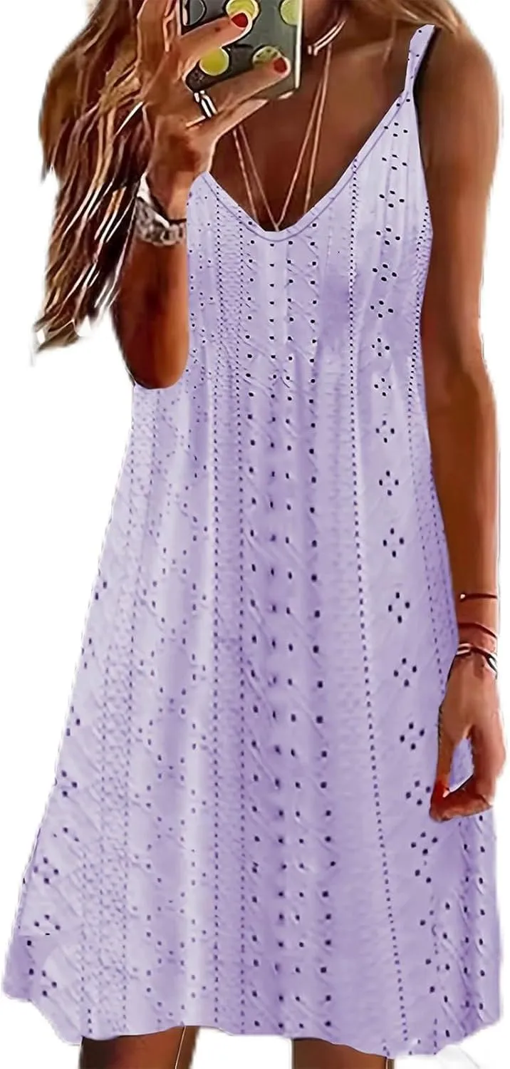Women's Eyelet Maxi Dress V-Neck Casual 2025 Spring Summer Plu Size Elegant Chic Trendy Clothing