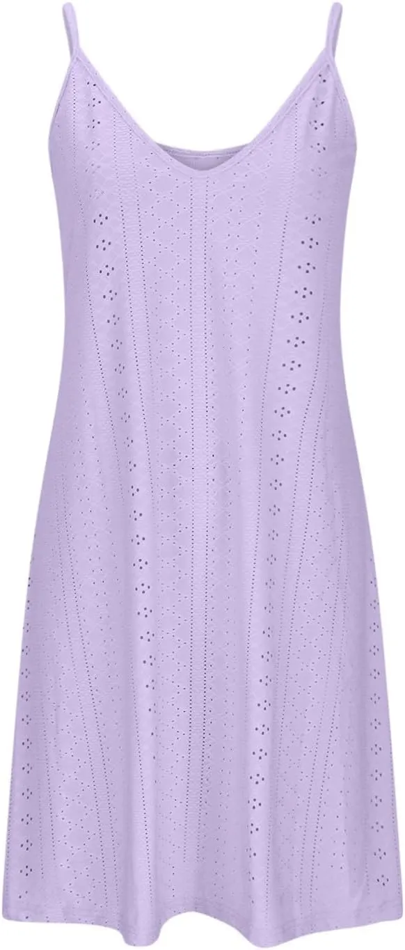 Women's Eyelet Maxi Dress V-Neck Casual 2025 Spring Summer Plu Size Elegant Chic Trendy Clothing