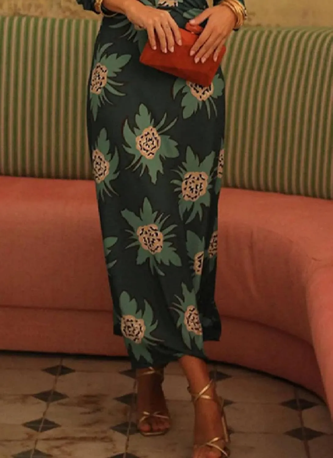Women's Floral Print V Neck Long Sleeve Shift Maxi Dress 2025 Summer Casual Chic Wedding Guest Dresses Trendy Outfit