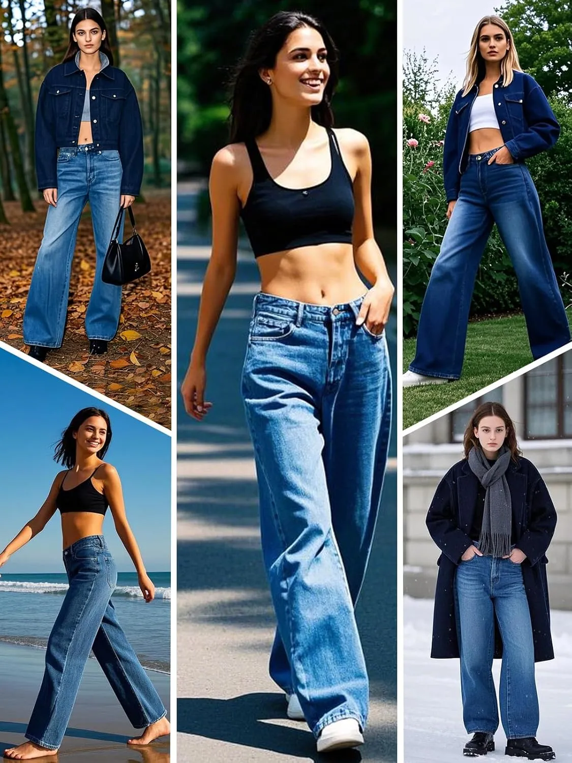 Women's High Waisted Wide Leg Jeans Stretchy Denim Pants, Tummy Control Boyfriend Jeans with Butt Lift