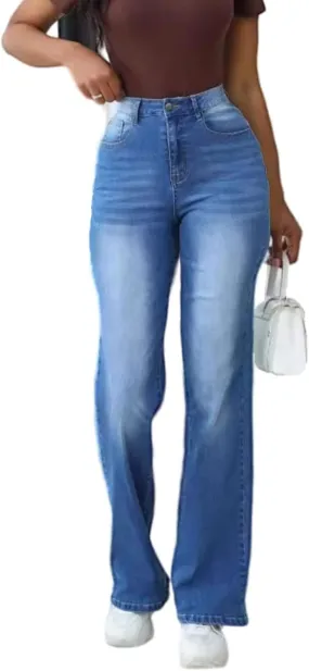 Women's High Waisted Wide Leg Jeans Stretchy Denim Pants, Tummy Control Boyfriend Jeans with Butt Lift