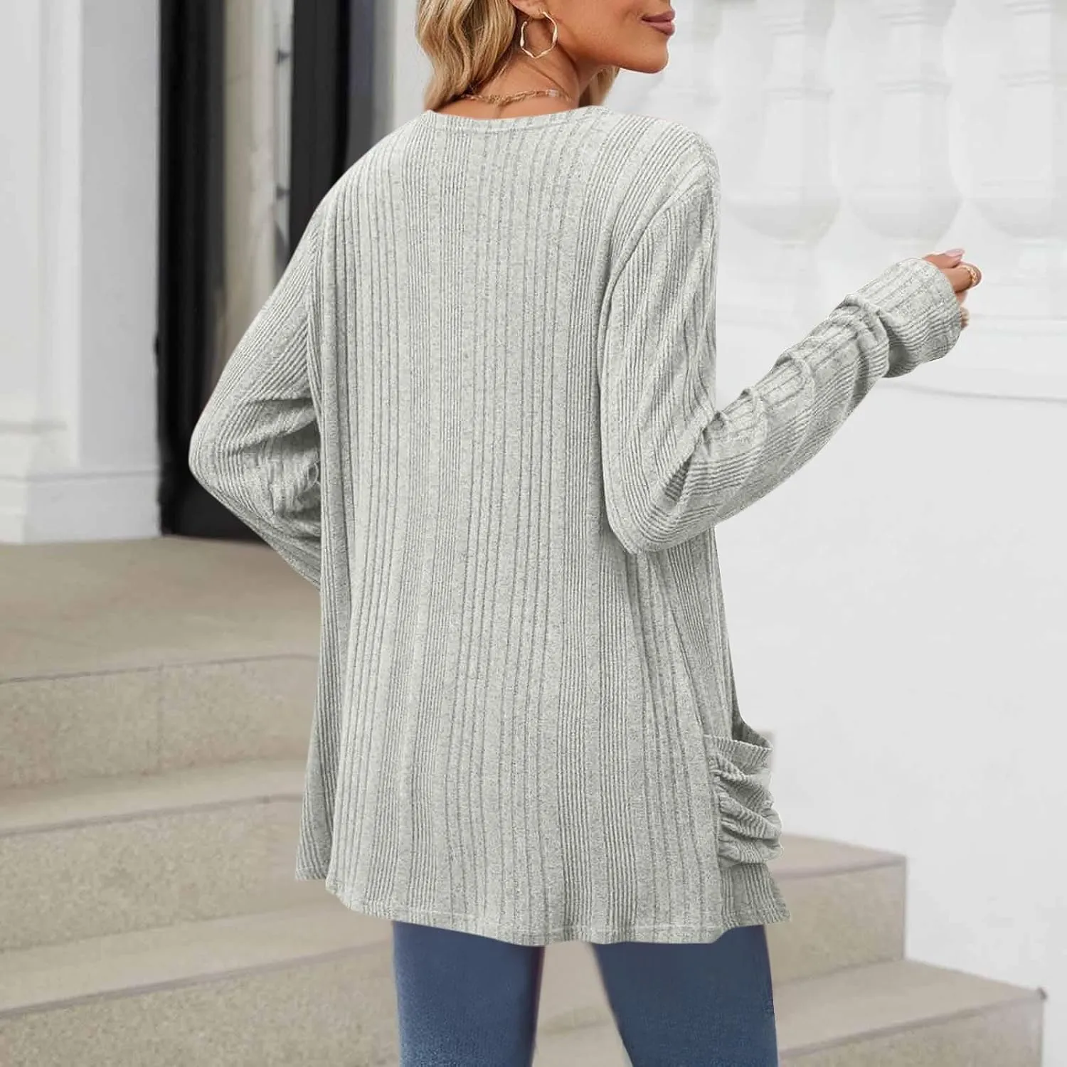 Womens Long Sleeve Cardigan Sweater Coat 2025 Lightweight Soft Knit Cardigan Casual V Neck Soft Coat with Pockets