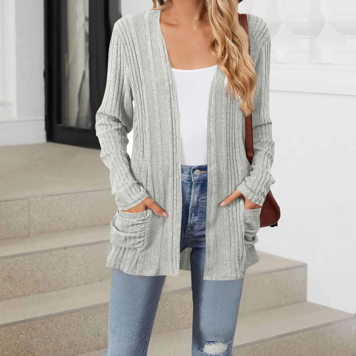 Womens Long Sleeve Cardigan Sweater Coat 2025 Lightweight Soft Knit Cardigan Casual V Neck Soft Coat with Pockets