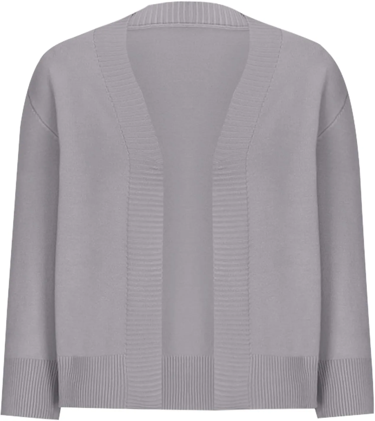 Women's Loose 3/4 Sleeve Cardigan Knitted Sweater Solid Color Cropped Tops Casual Soft Fall Blouse Outwear Coat