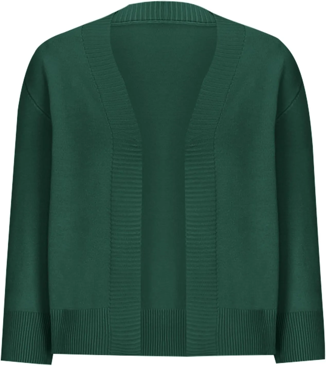 Women's Loose 3/4 Sleeve Cardigan Knitted Sweater Solid Color Cropped Tops Casual Soft Fall Blouse Outwear Coat