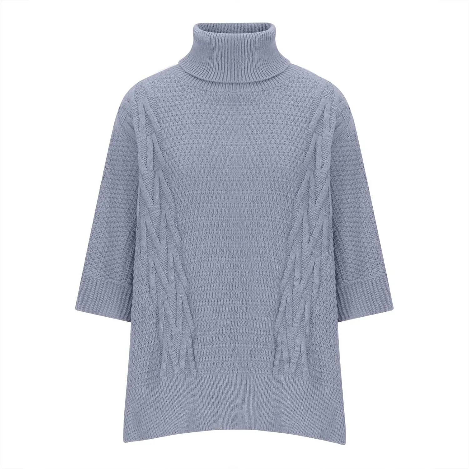 Womens Plus Size Poncho Sweater Oversized Chic Turtleneck Batwing Sleeve Asymmetric Knitted Pullover Shawl Wrap Cape