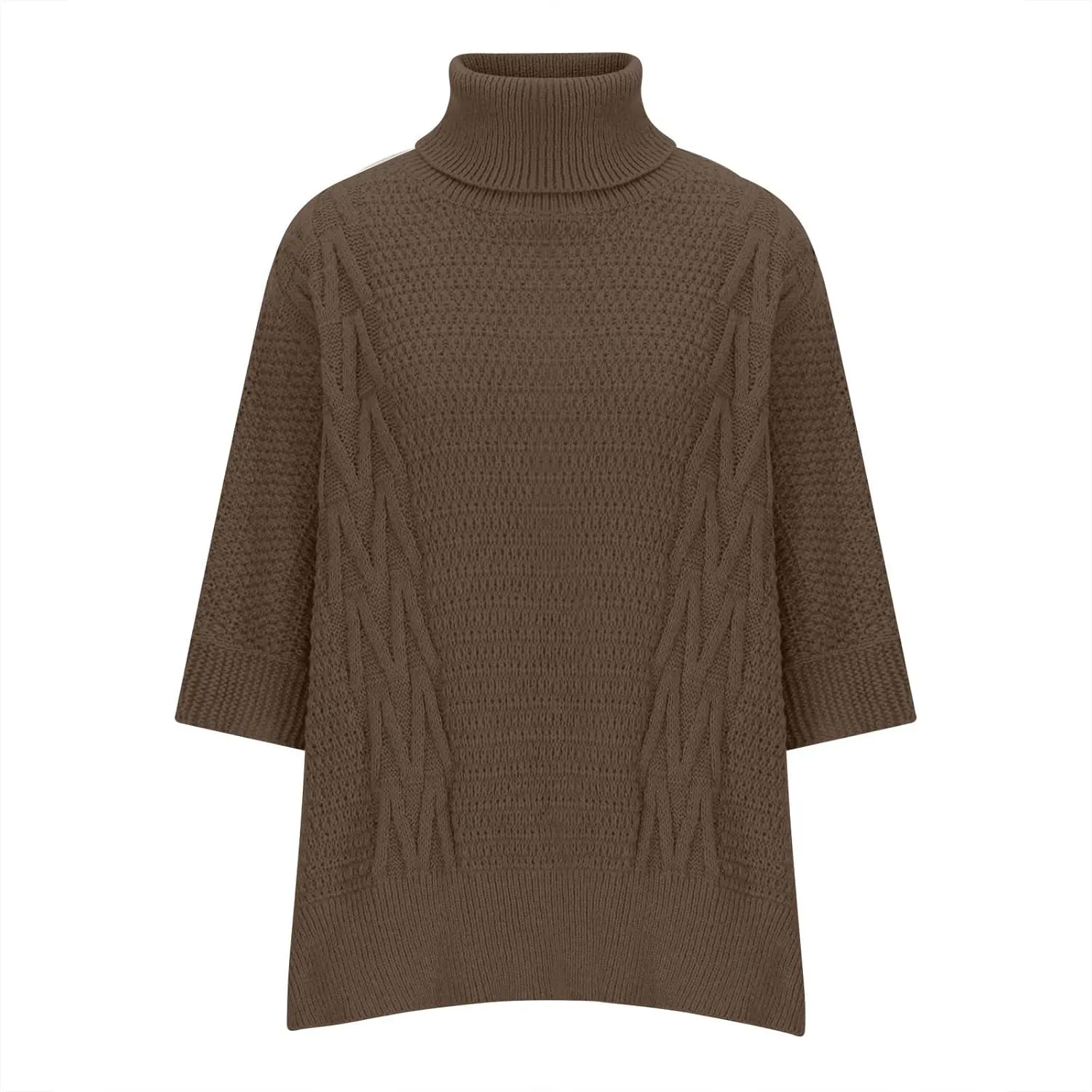 Womens Plus Size Poncho Sweater Oversized Chic Turtleneck Batwing Sleeve Asymmetric Knitted Pullover Shawl Wrap Cape
