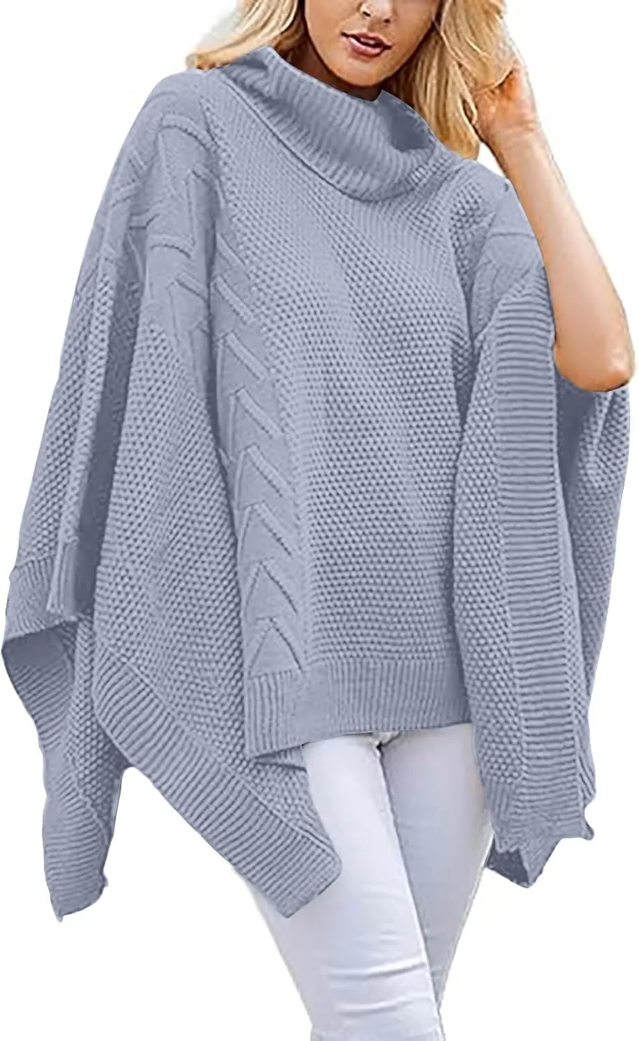 Womens Plus Size Poncho Sweater Oversized Chic Turtleneck Batwing Sleeve Asymmetric Knitted Pullover Shawl Wrap Cape