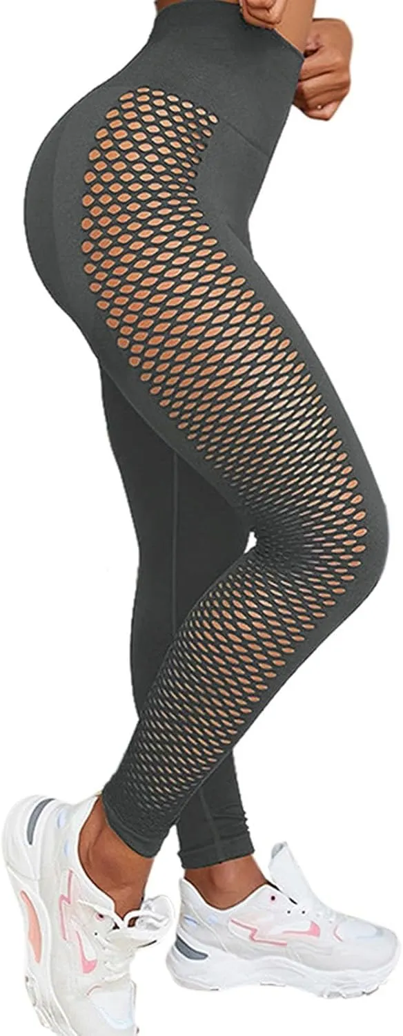 Women's Side Hollow Yoga Pants Elastic High Waist Stretch Breathable Leggings Trousers Workout Lattice Athletic Pants