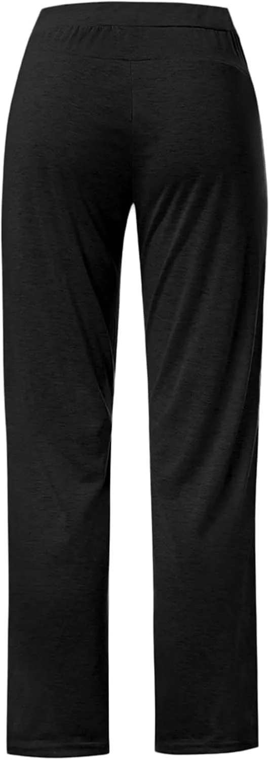 Womens Solid Color Wide Leg Sports Straight Trousers Jogging Comfy Breathable Loose Casual Baggy Drawstring Pants