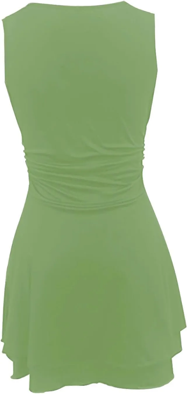 Women's Square Neck Sleeveless Dress Smocked Tiered Swing Flowy Dresses Summer Beach Casual Trendy Bodycon Mini Dress