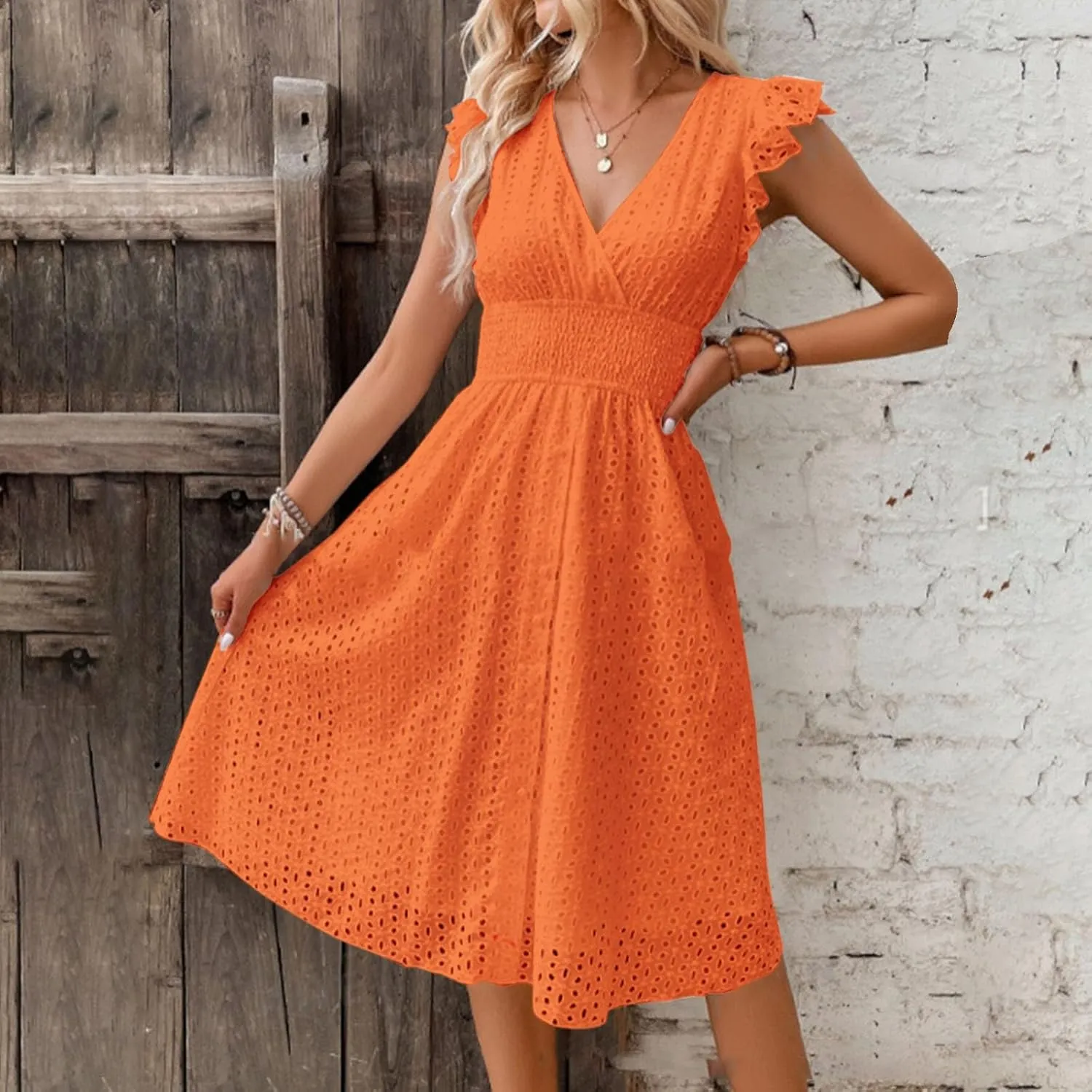Womens Summer Casual Dress V Neck Short Sleeve Floral Print Boho Beach Sundress Tiered Ruffle Maxi Dress with Pockets