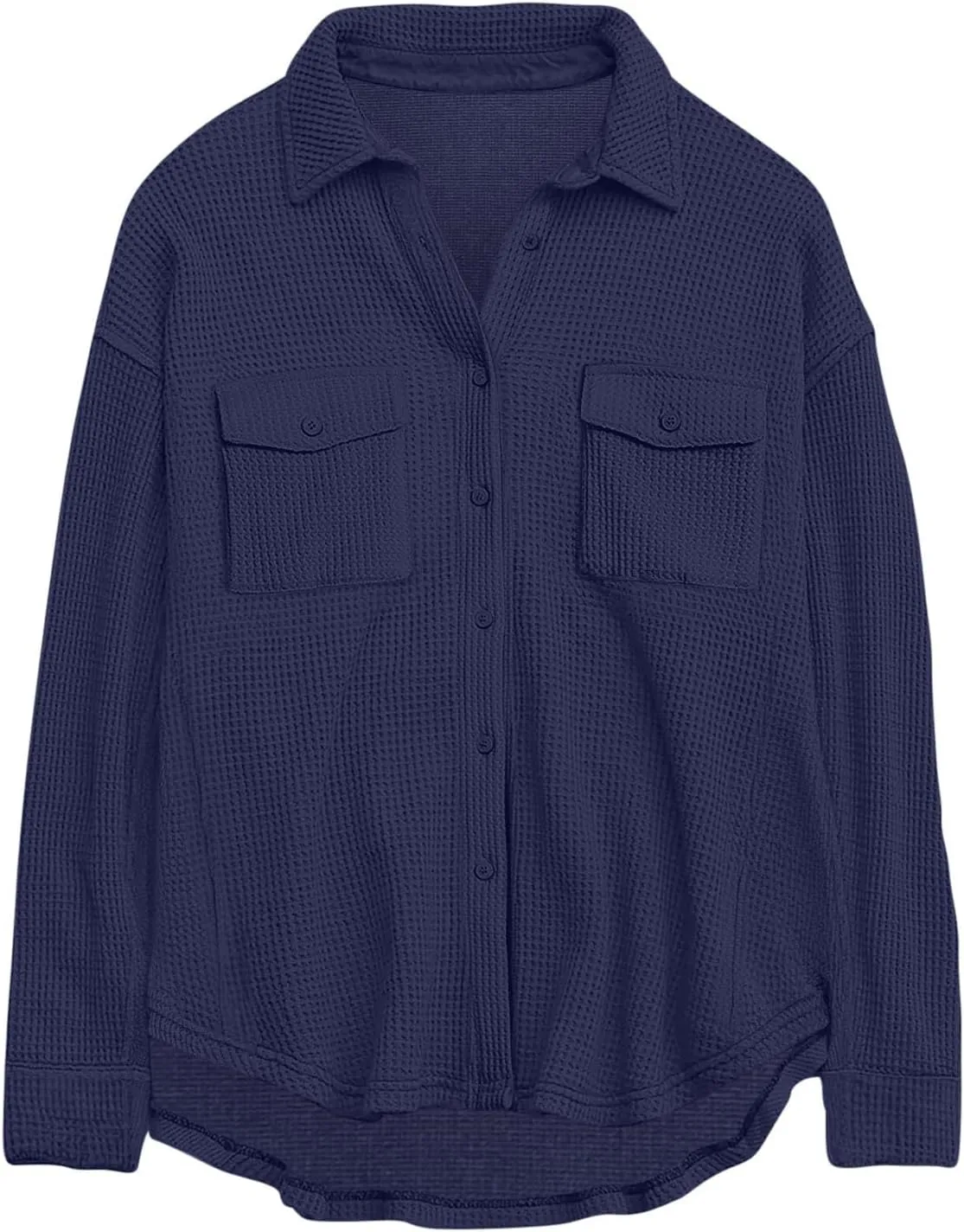 Womens Waffle Knit Shacket Jacket Casual Boyfriend Button Down Shirts Dressy Blouses Oversized Long Sleeve Tunic Tops